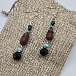 Vintage Brown and Black Beaded Earrings
